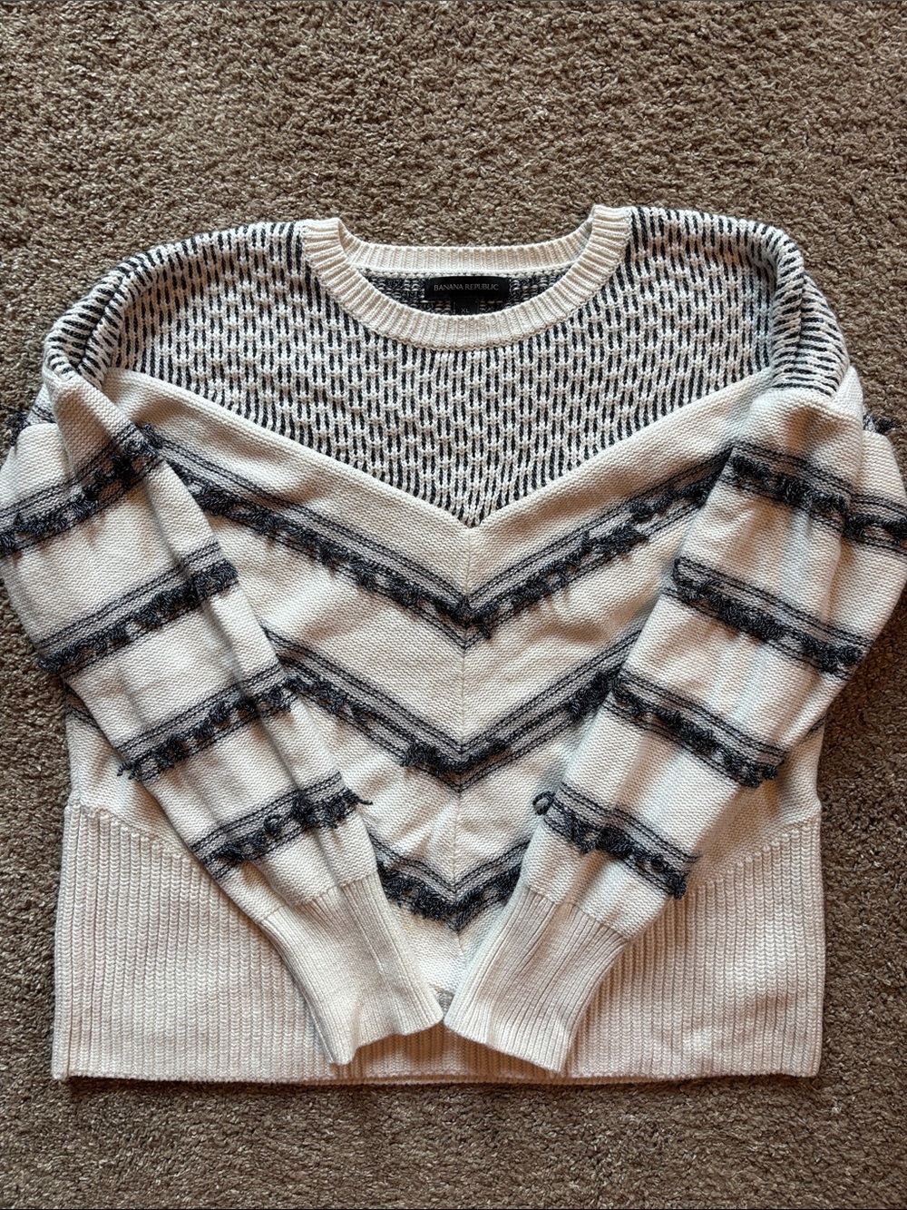 Banana Republic Cream Sweater with Blue Chevron & Stripe Detail